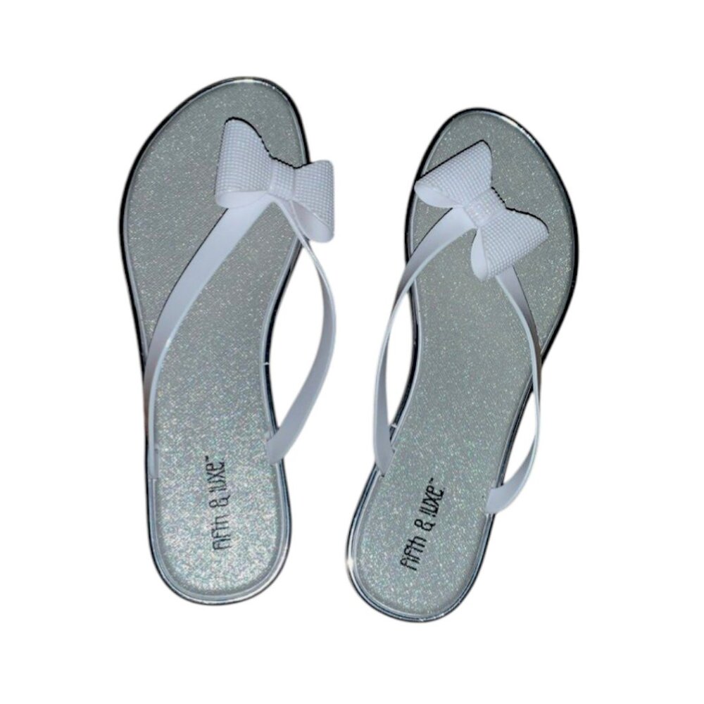 Fifth & Luxe Silver & White Sparkle Bow Sandals Size 11